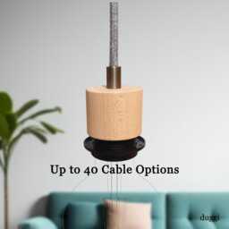 Plug in Pendant Light - Wood + Grey Hanging Fabric Cable Wall Cord & Threaded E27 Wooden Lamp Holder Reading, Ambient Mood Lighting - thumbnail 1
