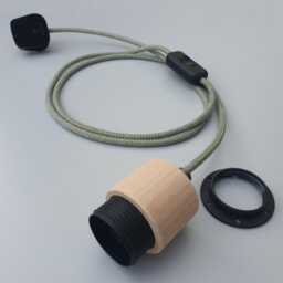 Plug in Pendant Light - Wood + Grey Hanging Fabric Cable Wall Cord & Threaded E27 Wooden Lamp Holder Reading, Ambient Mood Lighting - thumbnail 2