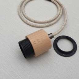 Plug in Pendant Light - Wood + Grey Hanging Fabric Cable Wall Cord & Threaded E27 Wooden Lamp Holder Reading, Ambient Mood Lighting - thumbnail 4