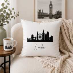 London Skyline Pillow, Decor, Cityscape Cushion, Travel Gift, UK Landmark Living Room Housewarming Gift - thumbnail 3