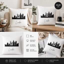 London Skyline Pillow, Decor, Cityscape Cushion, Travel Gift, UK Landmark Living Room Housewarming Gift - thumbnail 2