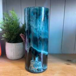 Hand Decorated 25cm Tall Teal Green With Gold Copper Or Silver Finish Cylinder Vase - thumbnail 3