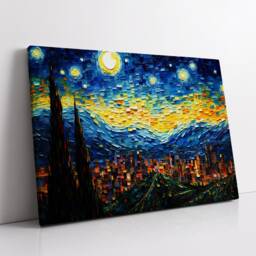 starry Night City Paint Abstract Art Oil Painting Wall Art, Framed Canvas Poster Print, Home/Office Room Decor Gifts - thumbnail 2