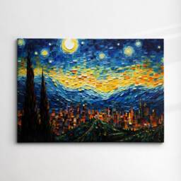 starry Night City Paint Abstract Art Oil Painting Wall Art, Framed Canvas Poster Print, Home/Office Room Decor Gifts - thumbnail 3