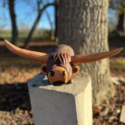 New Hand Carved Wooden Mcfluffkins The Highland Cow - Longhorn Sculpture. Ornament. Statue. Cows - thumbnail 1