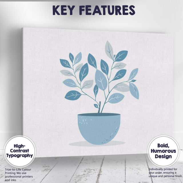 Soft Blue Leafy Indoor Plant Modern Botanical Illustration Canvas Wall Art Print Decor Picture Ready To Hang - image 1