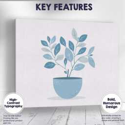 Soft Blue Leafy Indoor Plant Modern Botanical Illustration Canvas Wall Art Print Decor Picture Ready To Hang - thumbnail 1