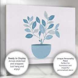 Soft Blue Leafy Indoor Plant Modern Botanical Illustration Canvas Wall Art Print Decor Picture Ready To Hang - thumbnail 3