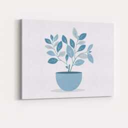 Soft Blue Leafy Indoor Plant Modern Botanical Illustration Canvas Wall Art Print Decor Picture Ready To Hang - thumbnail 4