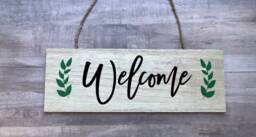 Fall Wood Door Sign, Welcome Thankful Decor, Hanger, Autumn Farmhouse Wall Thanksgiving Sign - thumbnail 1