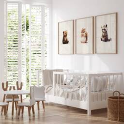 Woodland Nursery Prints, Decor, Wall Art, Set Of 3 Animals - thumbnail 2