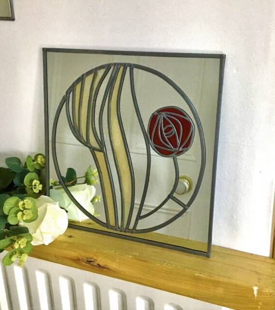 Rennie Mackintosh Style Stained Glass Effect Mirror Handmade Art Nouveau Hunterian Rose 6 - image 1