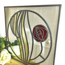 Rennie Mackintosh Style Stained Glass Effect Mirror Handmade Art Nouveau Hunterian Rose 6 - thumbnail 2