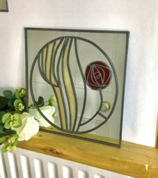 Rennie Mackintosh Style Stained Glass Effect Mirror Handmade Art Nouveau Hunterian Rose 6