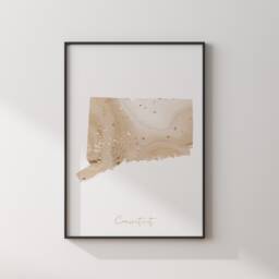 Connecticut Map Beige & Gold Wall Art Print - Us State Usa United States Of America - thumbnail 3