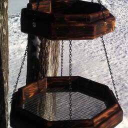 Double Hanging Octagon Platform Bird Or Squirrel Feeder Cedar Wood Tbnup #1Dob - thumbnail 4