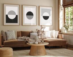 Set Of 3, Geometric Abstract Art, Black Neutral Beige, Living Room Wall Art Poster Prints Home Decor, A5, A4, A3 A3+ A2 Sizes, Fast Delivery - thumbnail 1