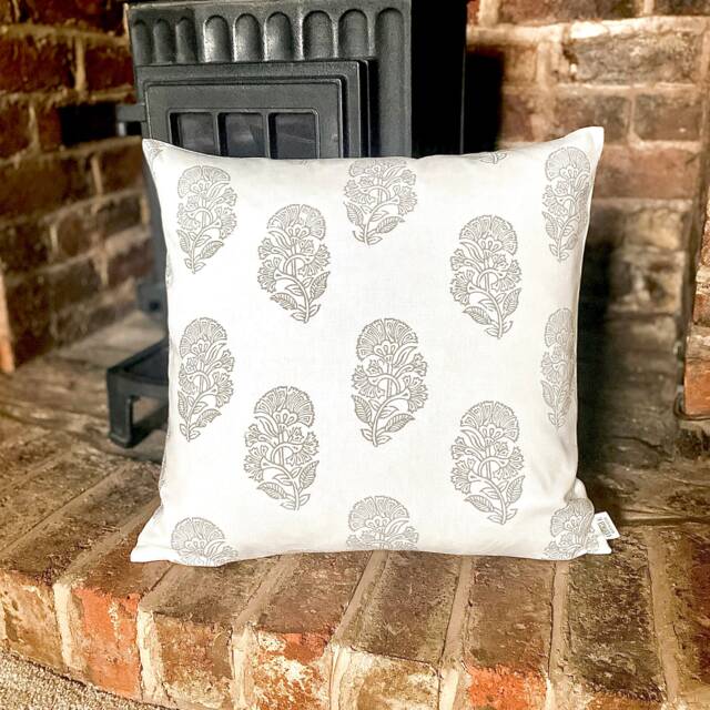 1181. Grey Kerala Block Print, Handmade 100% Cotton Cushion Cover, Various Sizes - image 1