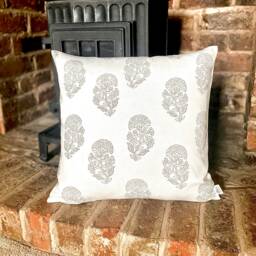 1181. Grey Kerala Block Print, Handmade 100% Cotton Cushion Cover, Various Sizes - thumbnail 1