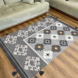 Gray Tribal Area Rug Washable Boho Tassel Rug - thumbnail 3