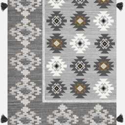 Gray Tribal Area Rug Washable Boho Tassel Rug - thumbnail 2