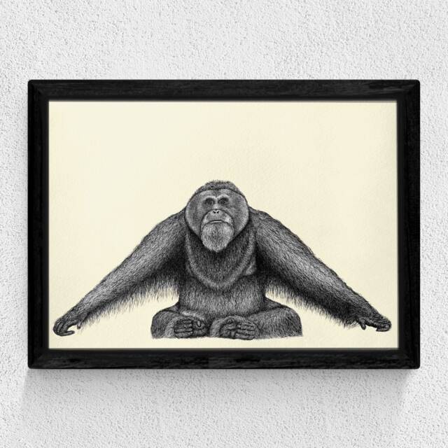 Sumatran Orangutan Art Print With Cream Background // A4 Or A3 Pen Drawing, Home Decor, Wildlife Print, Animal - image 1