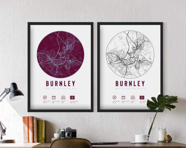 Burnley F.c. Turf Moor Minimalist Map Prints & Frames - The Clarets Gift Decor Granddad Dad Uncle Brother Son Football For Him Her - image 1