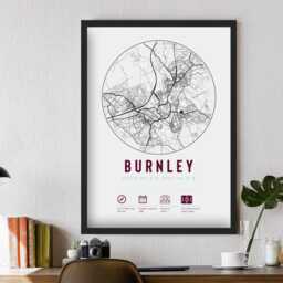 Burnley F.c. Turf Moor Minimalist Map Prints & Frames - The Clarets Gift Decor Granddad Dad Uncle Brother Son Football For Him Her - thumbnail 3