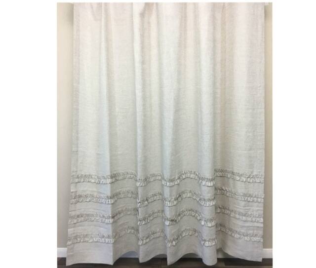Natural Linen Shower Curtain With 4 Rows Of Ruffles, Undyed Linen, Farmhouse Style, 72x72, 72x85, 72x94, Or Custom Size - image 1