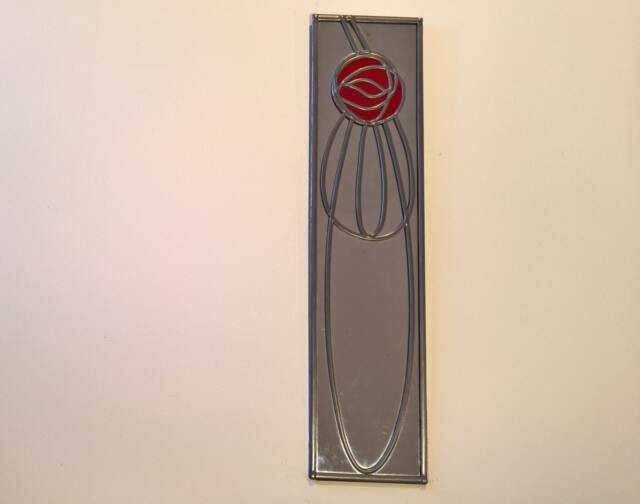 Mackintosh Style Stained Glass Effect Mirror Handmade Gift Rose 4 10x40cm - image 1