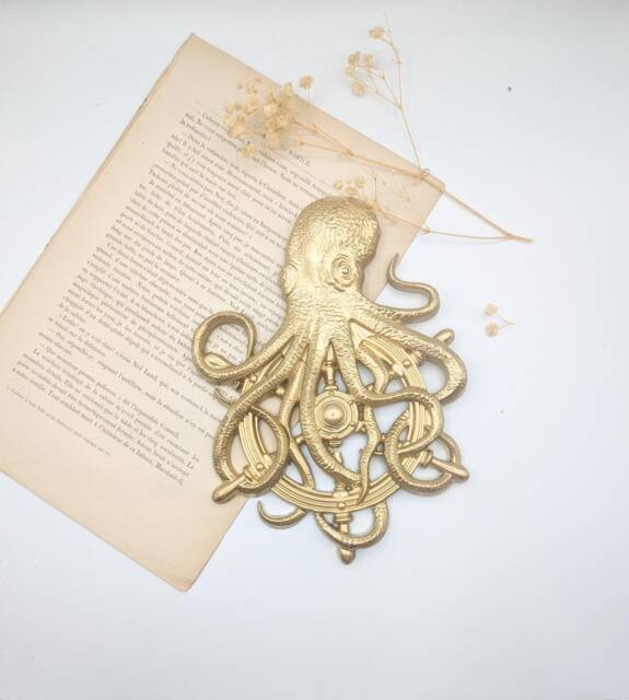 Gold Wall Decoration Octopus On Its Rudder, Pirate Decoration, Oddities & Curiosities, Marine Ornament - image 1