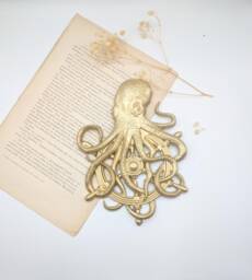 Gold Wall Decoration Octopus On Its Rudder, Pirate Decoration, Oddities & Curiosities, Marine Ornament - thumbnail 1