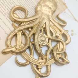 Gold Wall Decoration Octopus On Its Rudder, Pirate Decoration, Oddities & Curiosities, Marine Ornament - thumbnail 3