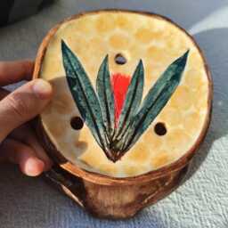 Handmade Ceramic Draining Soap Dish With Plant Imprint, Bathroom Decor - thumbnail 2