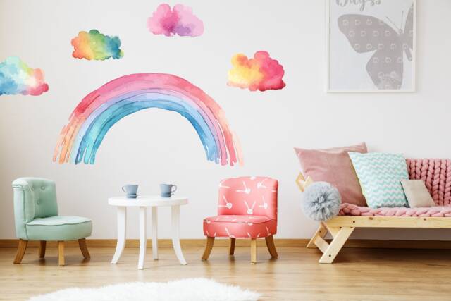 Rainbow & Clouds Pastel Watercolor Style Children's Room Decor Removable Wall Stickers Decal Home D??cor Art Mural Fantasy Princess - image 1