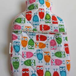 Bright Coloured Sleepy Owls Hot Water Bottle Cover, Fleece Backed For Extra Comfort, Other Colours Available, Perfect Gift Christmas - thumbnail 2
