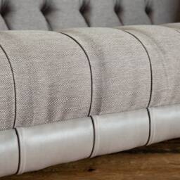 3 Seater Warm Grey Herringbone Wool Chesterfield Sofa, Vintage Leather, British Handmade - thumbnail 4