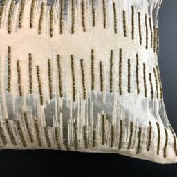 Decorative Pillow, 12x20 Inch, Contemporary Throw Poly Velvet, Foil Printed & Beaded - thumbnail 3