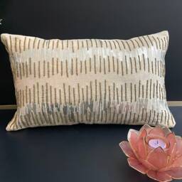 Decorative Pillow, 12x20 Inch, Contemporary Throw Poly Velvet, Foil Printed & Beaded - thumbnail 2