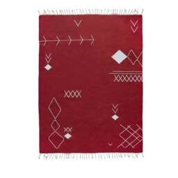 Burgundy Kilim Area Rug - Flatwoven Stitched Wool Contemporary Rugs Modern Low Pile Handcrafted Carpet Living Room Bedroom Aesthetic - thumbnail 2