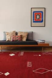 Burgundy Kilim Area Rug - Flatwoven Stitched Wool Contemporary Rugs Modern Low Pile Handcrafted Carpet Living Room Bedroom Aesthetic