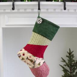 Personalized Quilted Christmas Stocking Patchwork Design, Farmhouse Country Decor - thumbnail 4