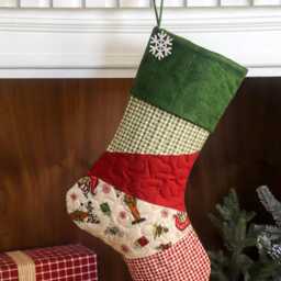 Personalized Quilted Christmas Stocking Patchwork Design, Farmhouse Country Decor - thumbnail 2