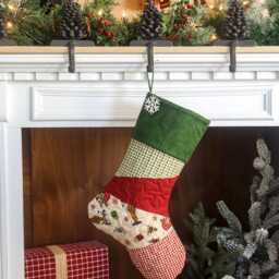 Personalized Quilted Christmas Stocking Patchwork Design, Farmhouse Country Decor - thumbnail 3