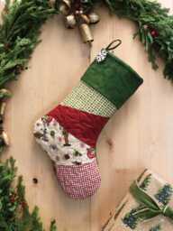 Personalized Quilted Christmas Stocking Patchwork Design, Farmhouse Country Decor - thumbnail 1