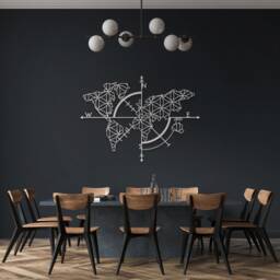 White Metal World Map Wall Art Laser Cut Geometric Design - thumbnail 2