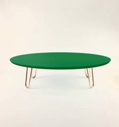 Green Oval Coffee Table With Pronged Copper Hairpin Legs