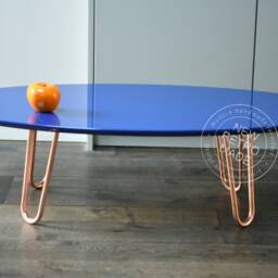 Green Oval Coffee Table With Pronged Copper Hairpin Legs - thumbnail 4