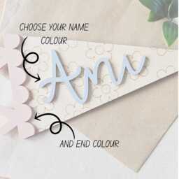 Personalized Floral Name Pennant - Custom Wood & Acrylic Nursery Decor - thumbnail 2