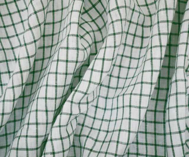 Green Grid Irish Linen Cafe Curtain Vintage Windowpane Tier - image 1